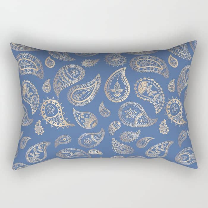 Classic Blue And Gold Paisley Rectangular Pillow