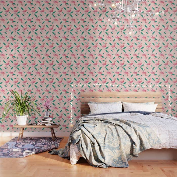 Pink Flamingo Tropical Pattern Wallpaper