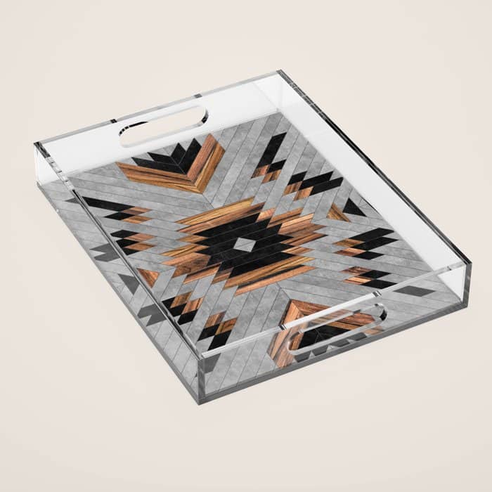 Urban Tribal Pattern No.6 - Aztec - Concrete And Wood Acrylic Tray