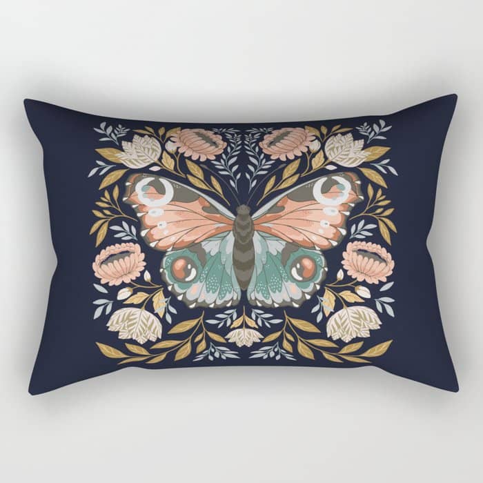 William Morris Butterfly - Midnight Garden Rectangular Pillow