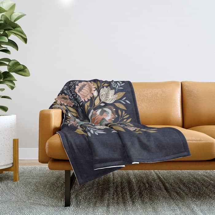 William Morris Butterfly - Midnight Garden Throw Blanket