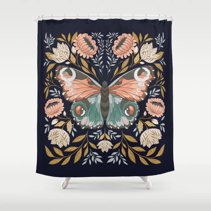 William Morris Butterfly - Midnight Garden Shower Curtain