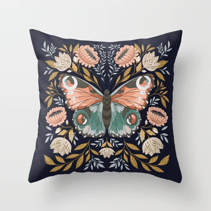 William Morris Butterfly - Midnight Garden Throw Pillow