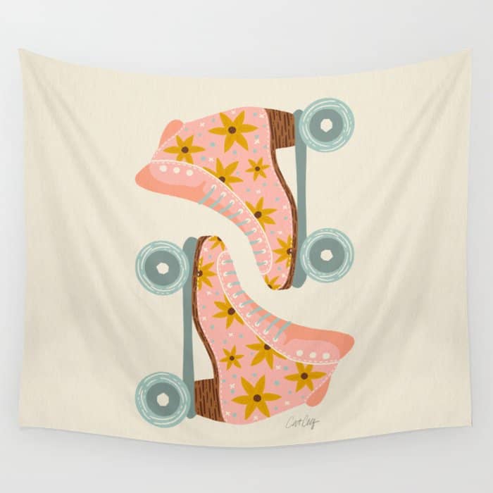 Retro Roller Skates - Blush & Mint Palette Wall Tapestry