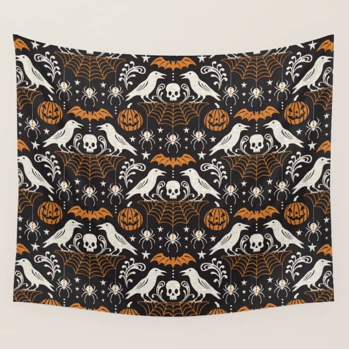 All Hallows' Eve - Black Orange Halloween Wall Tapestry