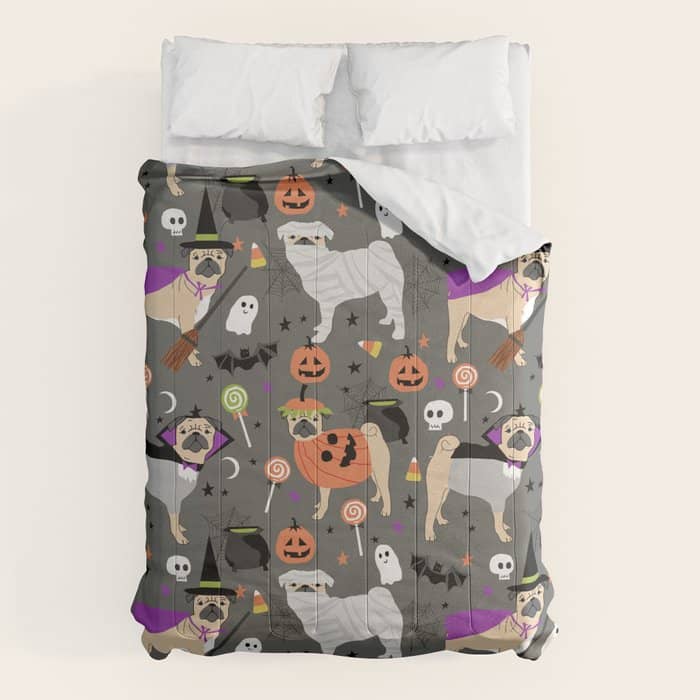 Pug Halloween Costumes Mummy Witch Vampire Pug Dog Breed Pattern By Pet Friendly Comforter