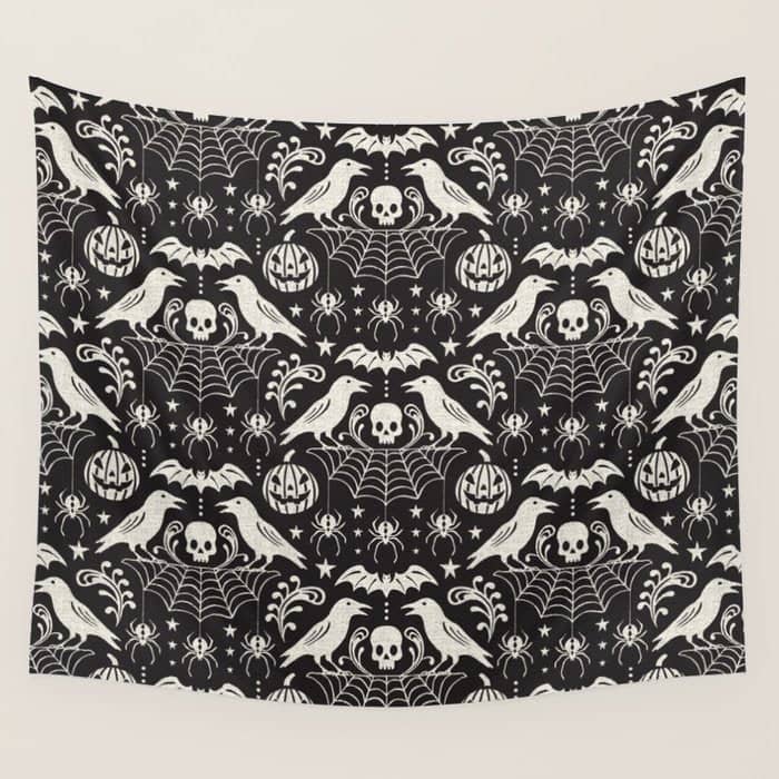 All Hallows' Eve - Black Ivory Halloween Wall Tapestry