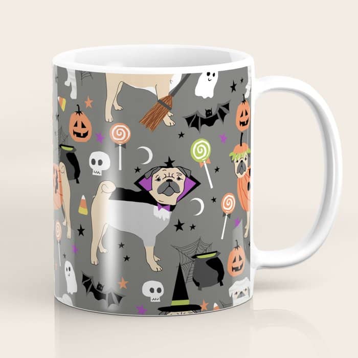 Pug Halloween Costumes Mummy Witch Vampire Pug Dog Breed Pattern By Pet Friendly Coffee Mug