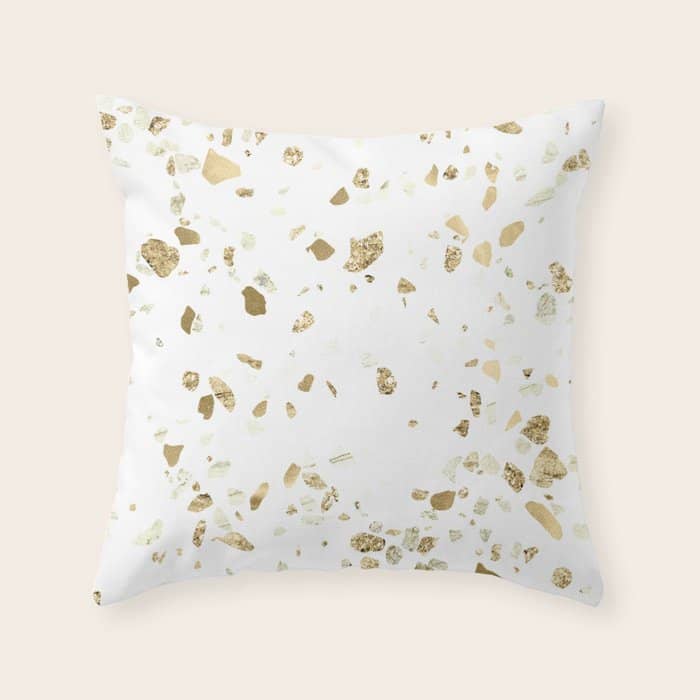 Metallic Gold Terrazzo Sparkle Throw Pillow