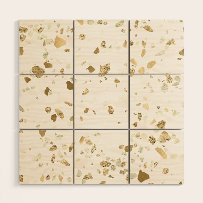 Metallic Gold Terrazzo Sparkle Wood Wall Art