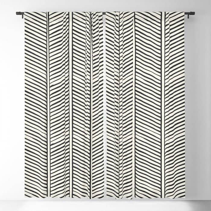 Organic Chevron - Inkwell On Cream Window Curtain