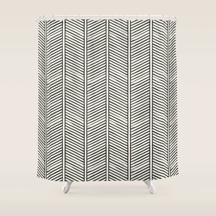 Organic Chevron - Inkwell On Cream Shower Curtain
