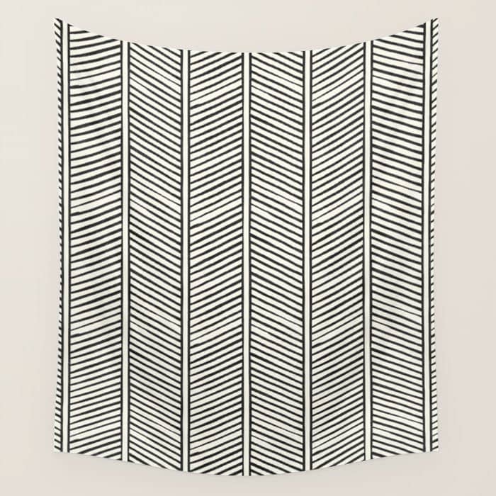 Organic Chevron - Inkwell On Cream Wall Tapestry