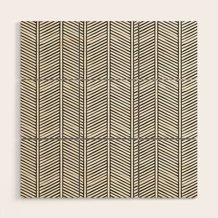 Organic Chevron - Inkwell On Cream Wood Wall Art