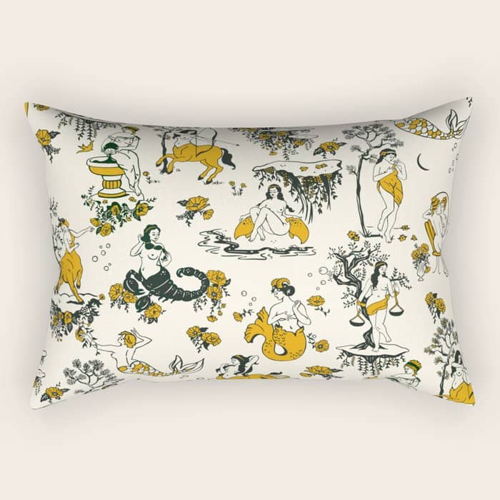 Zodiac Toile Pattern With Cream Colored Background. Rectangular Pillow