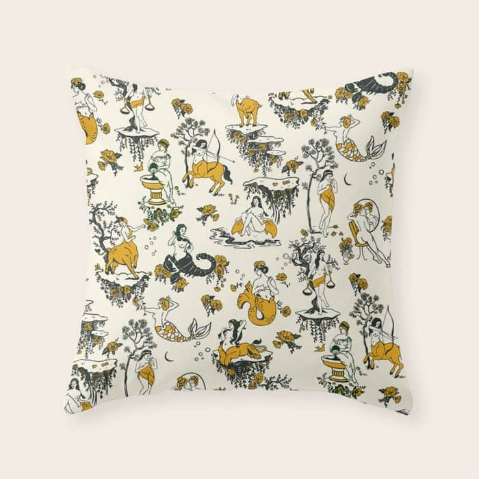 Zodiac Toile Pattern With Cream Colored Background. Throw Pillow