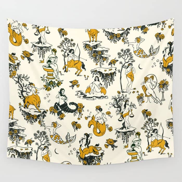 Zodiac Toile Pattern With Cream Colored Background. Wall Tapestry