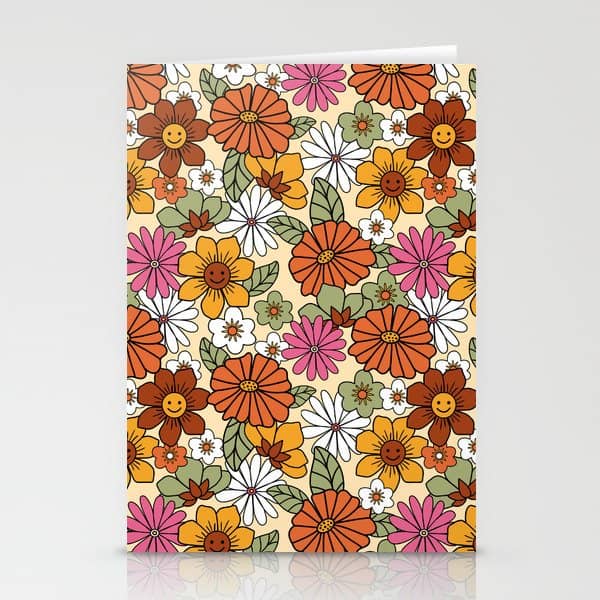 Retro 70s Boho Floral Pattern Stationery Card