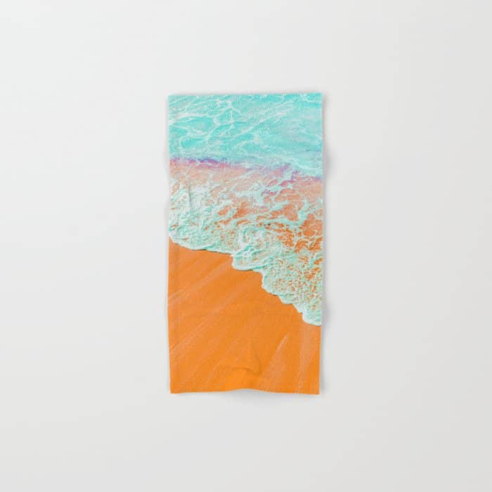 Coral Shore, Ocean Beach Photography, Summer Sea Sand Waves Bath Towel