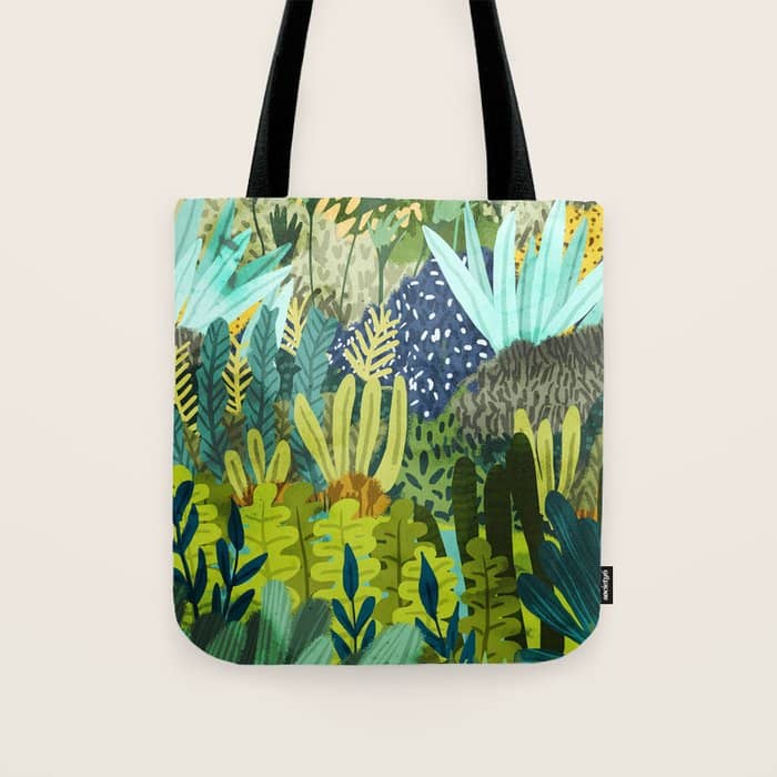 Wild Jungle Painting, Forest Dark Botanical Nature, Plants Tropical Eclectic Modern Illustration Tote Bag