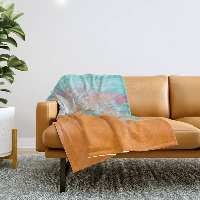 Coral Shore, Ocean Beach Photography, Summer Sea Sand Waves Throw Blanket