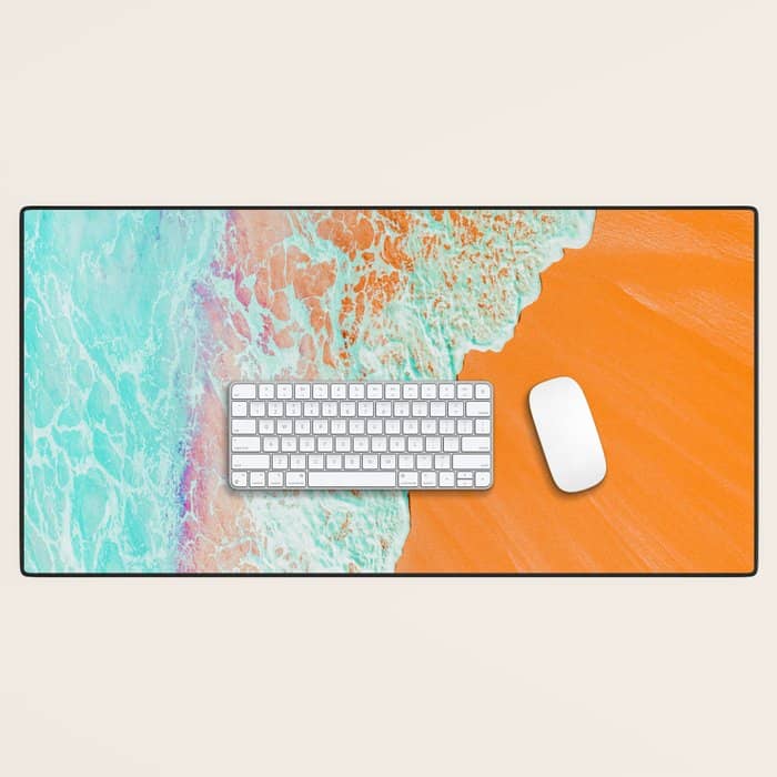 Coral Shore, Ocean Beach Photography, Summer Sea Sand Waves Desk Mat