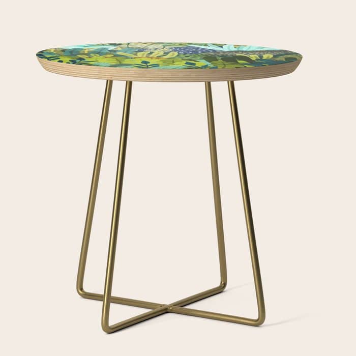 Wild Jungle Painting, Forest Dark Botanical Nature, Plants Tropical Eclectic Modern Illustration Side Table