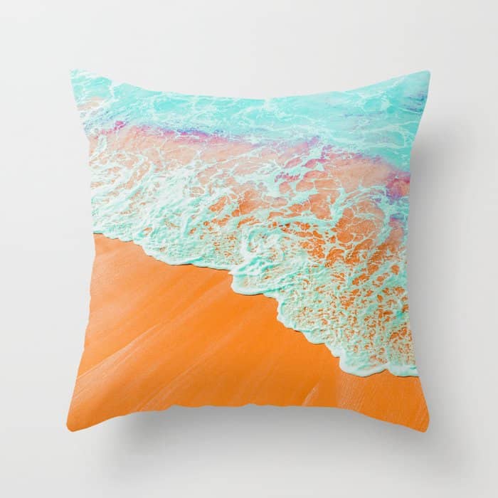 Coral Shore, Ocean Beach Photography, Summer Sea Sand Waves Throw Pillow