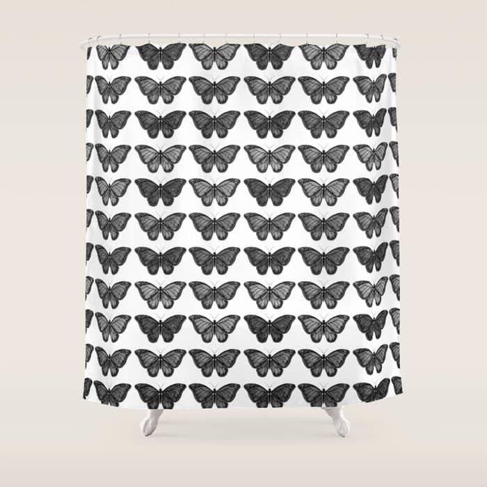 Monarch Butterfly - Black And White Shower Curtain