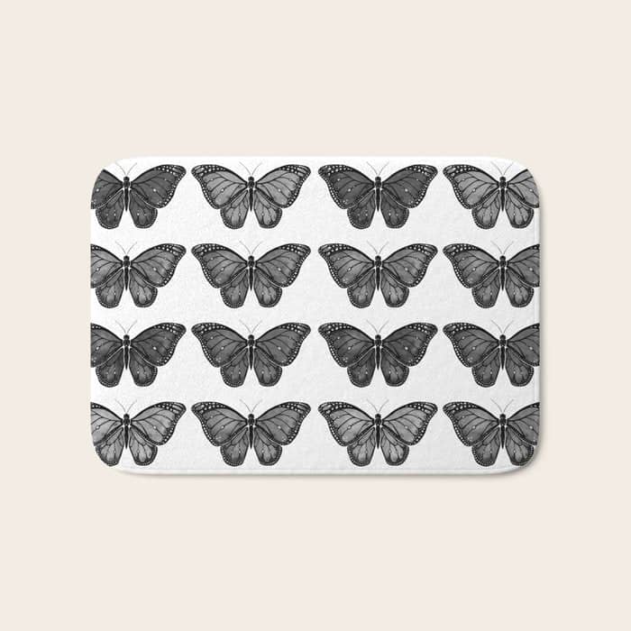 Monarch Butterfly - Black And White Bath Mat