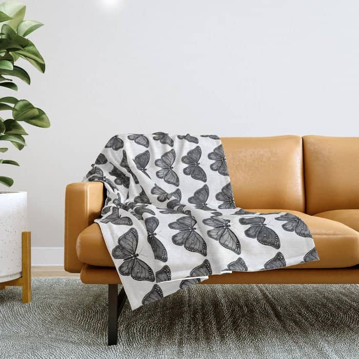 Monarch Butterfly - Black And White Throw Blanket