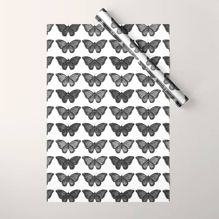 Monarch Butterfly - Black And White Wrapping Paper