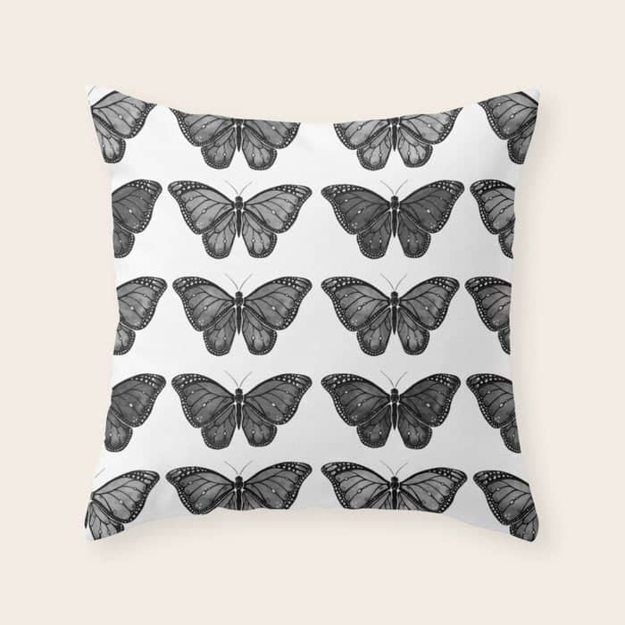 Monarch Butterfly - Black And White Throw Pillow