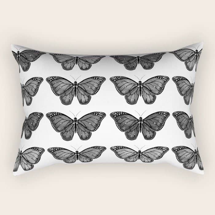 Monarch Butterfly - Black And White Rectangular Pillow