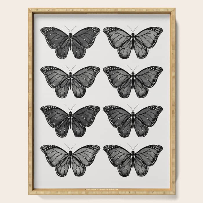 Monarch Butterfly - Black And White Serving Tray