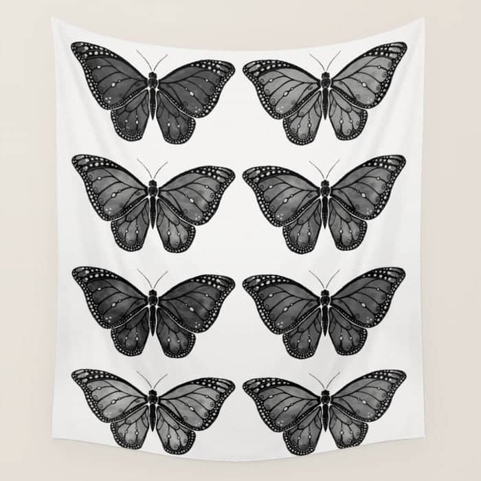 Monarch Butterfly - Black And White Wall Tapestry