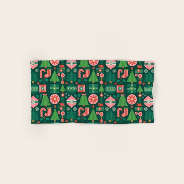 Gifts Of Christmas Pattern - Green & Pink Bath Towel