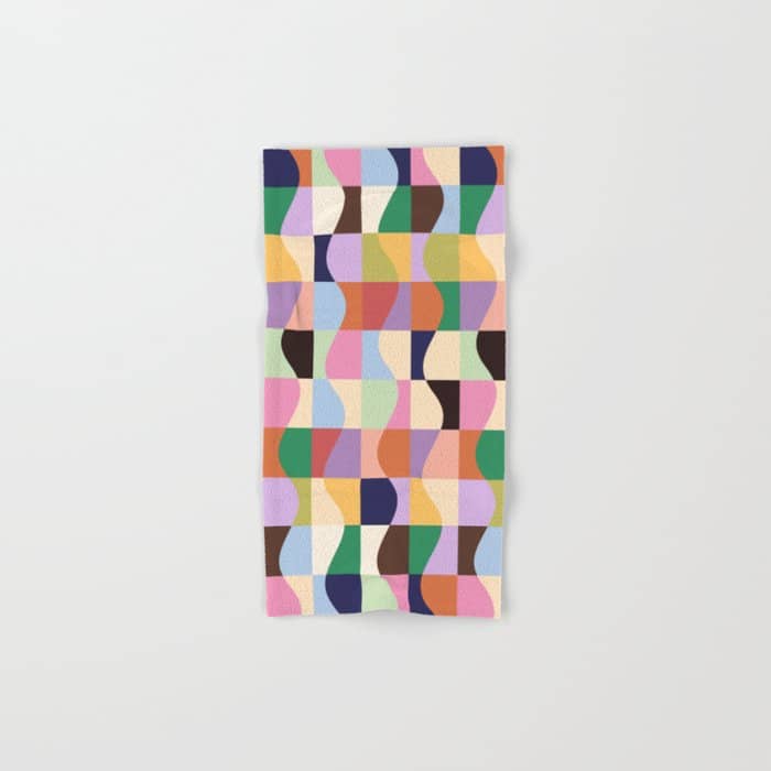 Retro Colorful Wavy Checkerboard Bath Towel