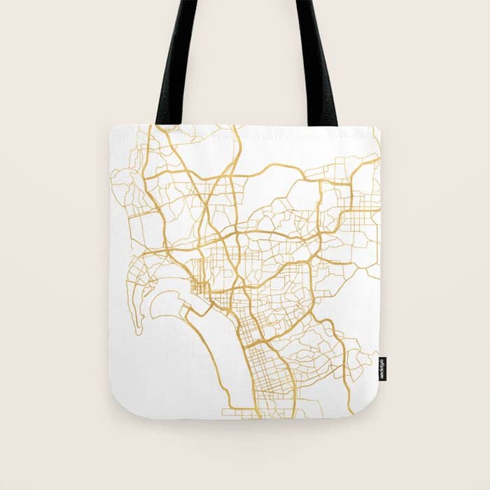 San Diego California City Street Map Art Tote Bag