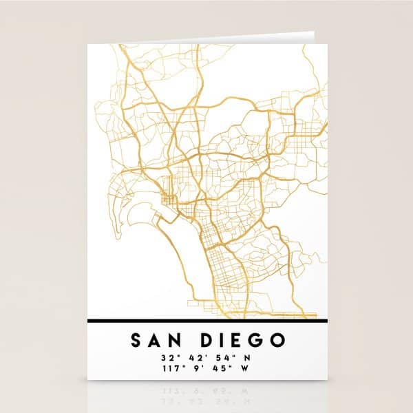 San Diego California City Street Map Art Stationery Card