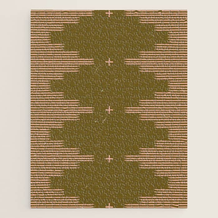 Southwestern Minimalist Retro Green & Pink Jigsaw Puzzle