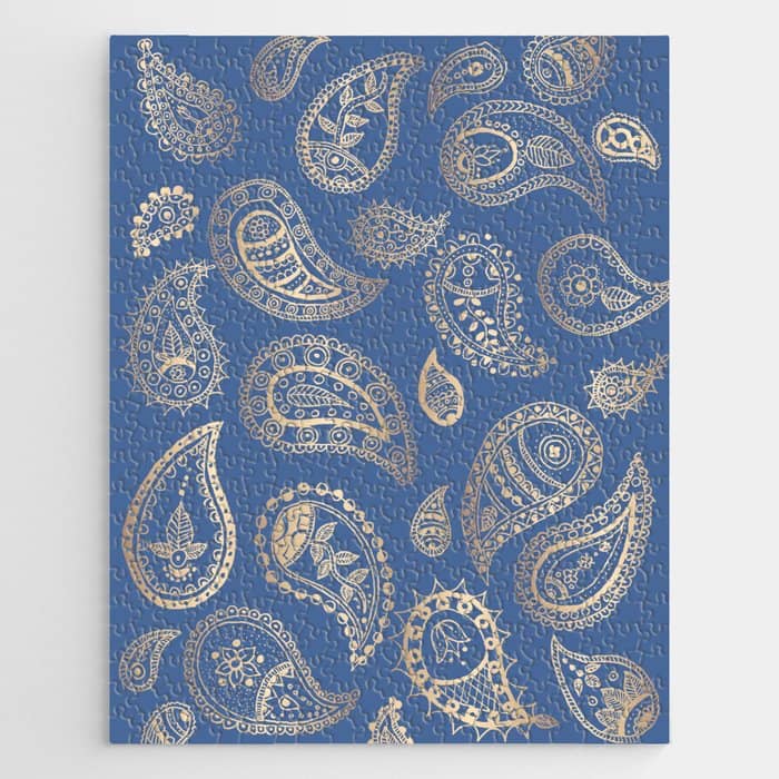 Classic Blue And Gold Paisley Jigsaw Puzzle