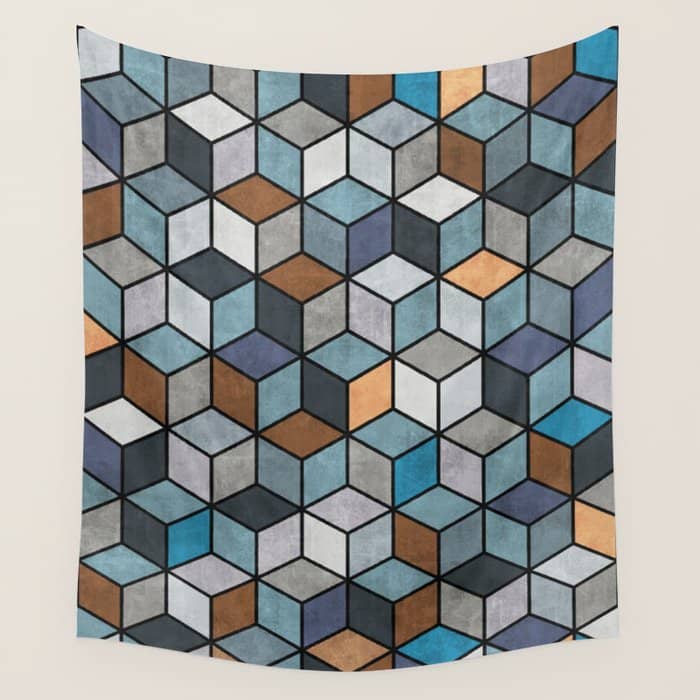 Colorful Concrete Cubes - Blue, Grey, Brown Wall Tapestry