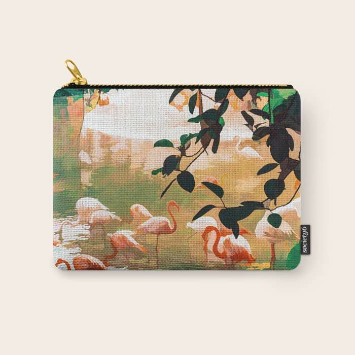 Flamingo Sighting, Jungle Nature Wildlife Birds Painting, Animals Forest Safari Illustration Carry All Pouch