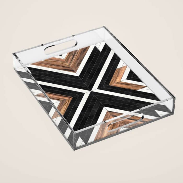 Urban Tribal Pattern No.1 - Concrete And Wood Acrylic Tray