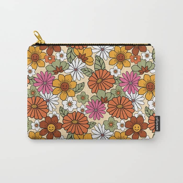 Retro 70s Boho Floral Pattern Carry All Pouch