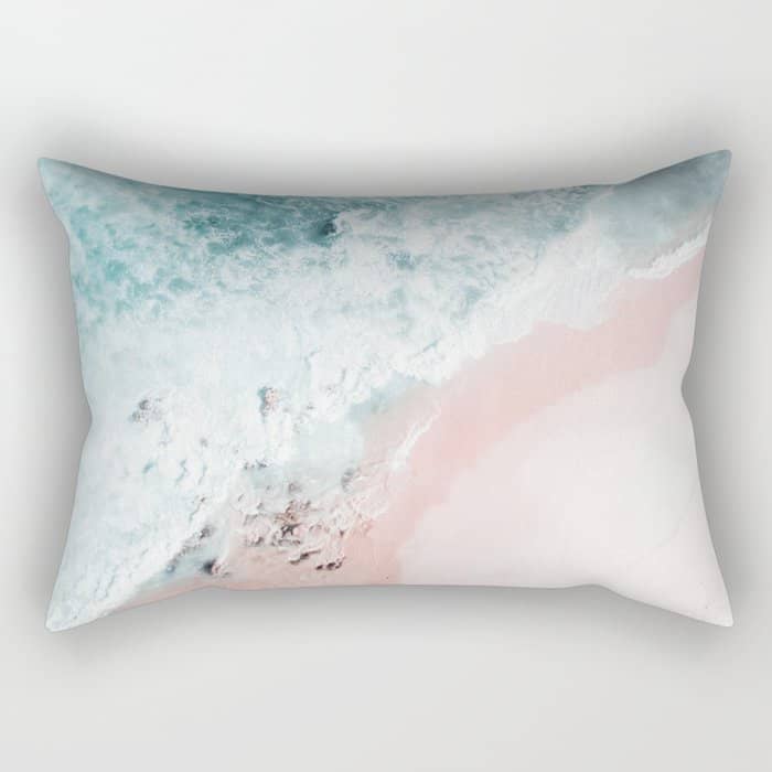 Aerial Ocean Print - Aerial Beach - Pastel Pink Sand - Sea -Travel Photography By Ingrid Beddoes Rectangular Pillow