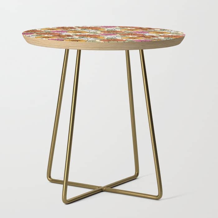Retro 70s Boho Floral Pattern Side Table