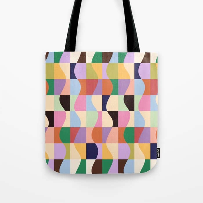 Retro Colorful Wavy Checkerboard Tote Bag