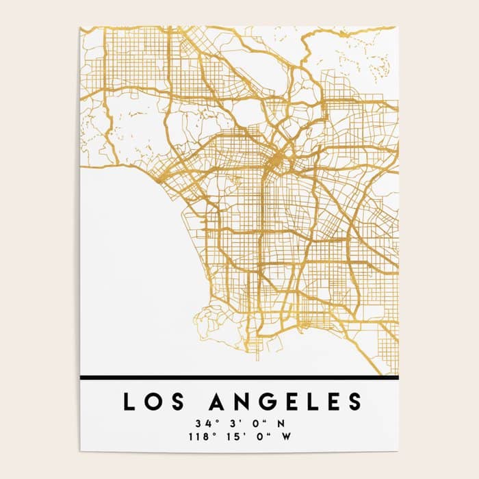 Los Angeles California City Street Map Art Poster